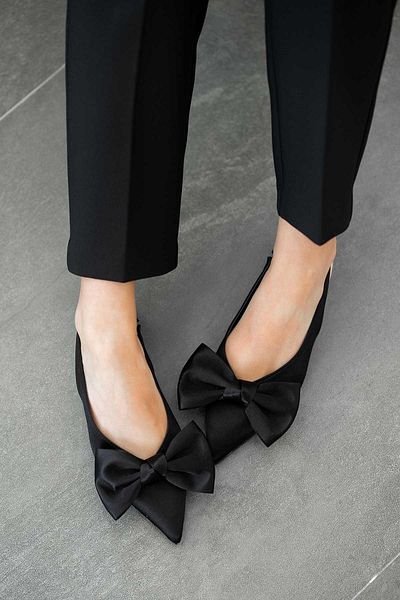 Parponi Salsa Women's Bow Satin Ballerina Black