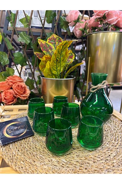 ARS HOME DEKOR Colorful Zamzam Set, Water Set, Jug and Glass Set, Umrah-Hajj Gift, 7 Piece Soft Drink Set Carafe
