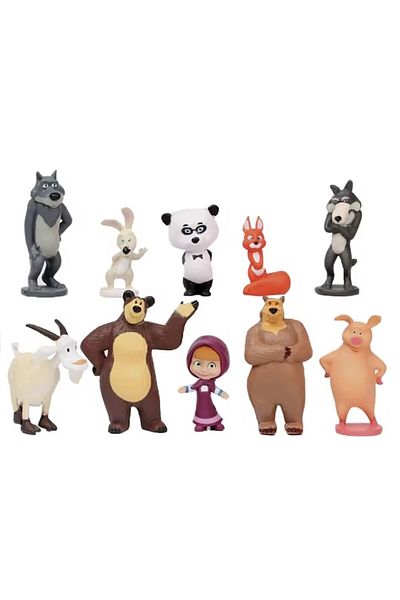 MASHA THE BEAR Set 10 Figurine Masha Si Ursul, Tnagora®, Multicolor, 6 cm