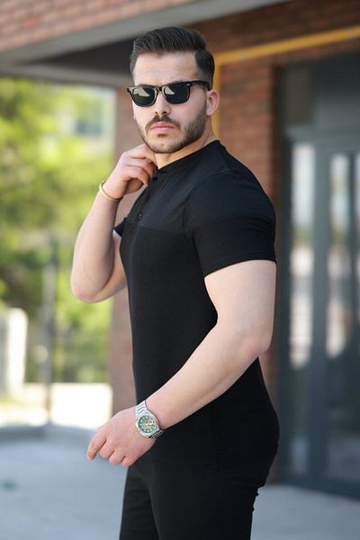 modaserdem Men's Judge Collar Short Sleeve Cotton T-Shirt