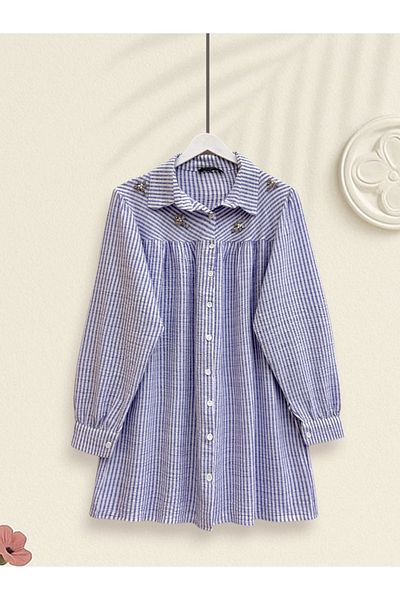 Modamorfo Striped Shirt with Stone and Bead Detail on Top - Lilac