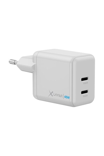 icover Incarcator priza fast charge XLayer 45W PD, USB-C la USB-C, alb