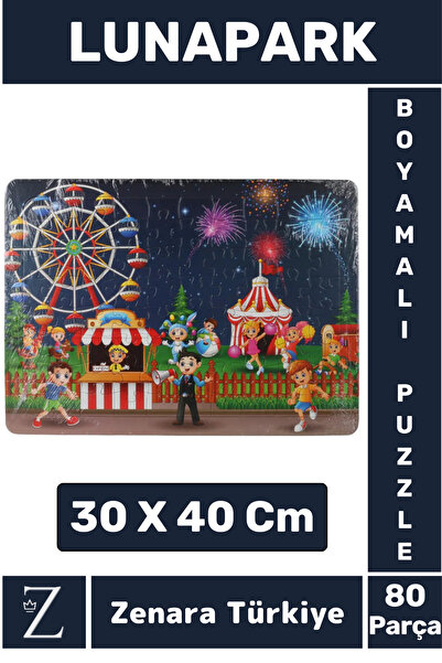 Genel Markalar Eğlenceli Eğitici Görsel Algı Motor Becerisi Geliştiren Çocuk Boyamalı PUZZLE 80 Parça LUNAPARK