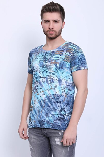 Unisex Bisiklet Yaka Baskılı Yıkamalı T-shirt