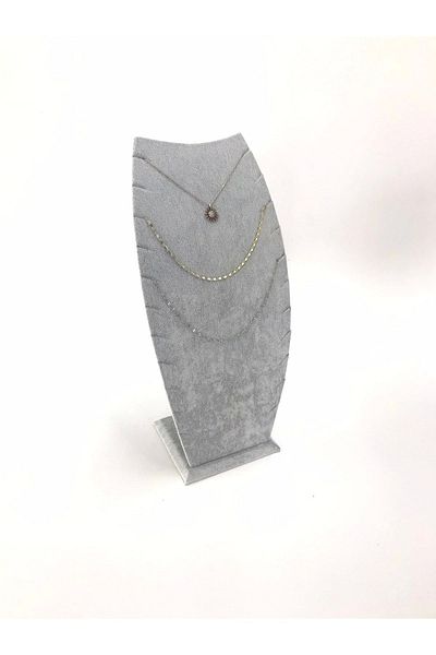 MeGass Dekor Domestic Production Dubai Model Suede Fabric Gray Color 25/12 Cm Necklace - Chain Stand