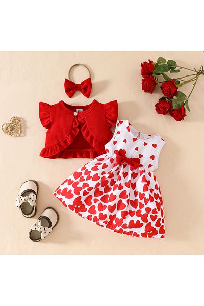 nannie Red Girls Outfit With Hearts Melina - 9-12 Months