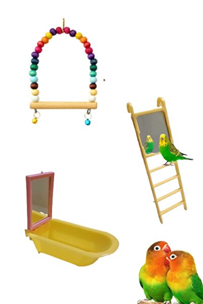 ozzipetshop Muhabbet Kuşu Aynalı Banyo Küveti - Aynalı Merdiven - Salıncak Oy...
