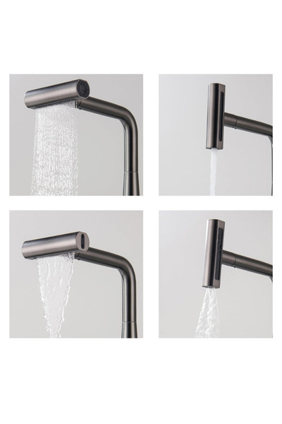 FLEKO Anthracite Gray Spiral Kitchen Sink Faucet Waterfall Sprinkler Functional