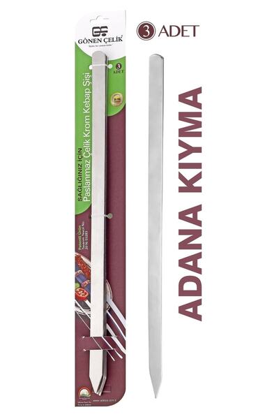 GÖNEN ÇELİK Paslanmaz Çelik Krom Kebap Şiş 3 Adet Adana Kıyma Şiş Fma07968