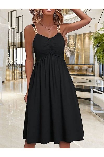 Deridün Yıldız Shoes Women's Short Viscose Dress with V-Neck and V-Neck