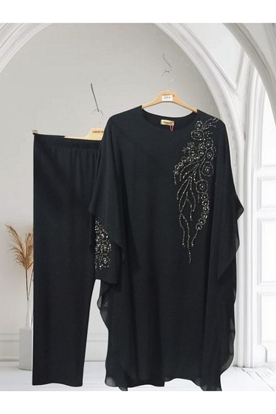 HESNA Plus Size Cape and Stone Evening Dress Suit