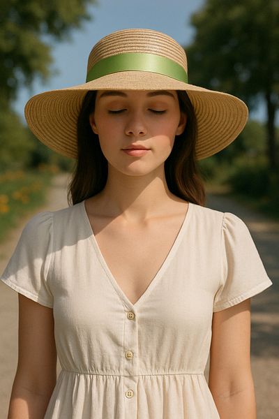 LAGRANZE Women's Ribbon Detailed Straw Hat Summer Wide Brim Beach Hat