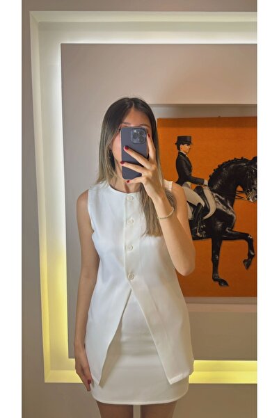 todays co Beyaz Yelek Etek Alt Üst Takım