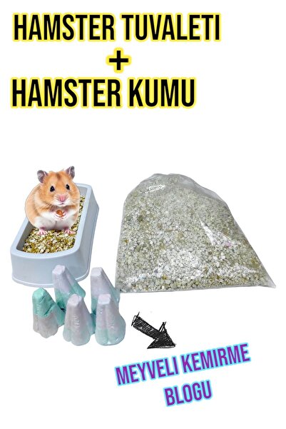 ozzipetshop Suriye Hamster Tuvalet Kabı Kum Meyveli Kemirme Taşı Seti