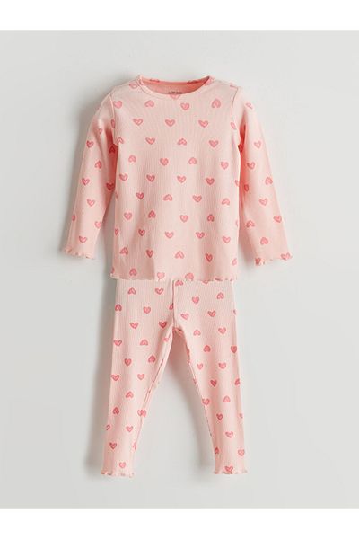 LC Waikiki Colorful Store Lcw Baby Pink Heart Printed Baby Girl Set