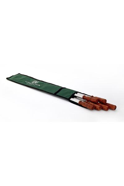 GÖNEN ÇELİK Paslanmaz Çelik Şiş 6 Adet 2,50 Cm Eni Yassı 60 Cm Boyu Ahşap Sap...