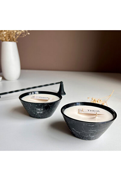 THEIA HOME Mermer Desenli Cam Kase Vanilya Kokulu Vegan Soya Mum