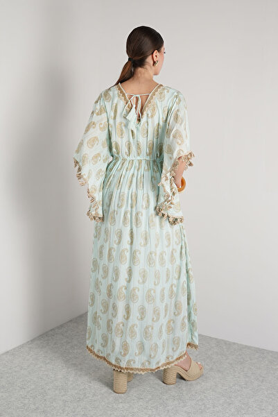 NAVAJO Maxi Elbise - Açık Yeşil Astarlı – %100 Pamuk – Standart Beden (36-44)