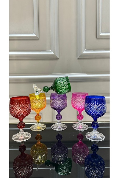 Vakıf home BOHEMİA Kesme El İşi Ayaklı Renkli Kristal Kahve Yanı Su Bardağı 150 ml