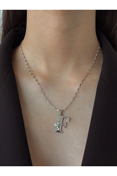 h&b design jewel Çelik Melek Detay Silver F Harfli Kolye
