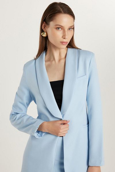 Tudors Women's Standard Fit Long Sleeve Double Breasted Lapel Button Blue Jacket Pants Suit