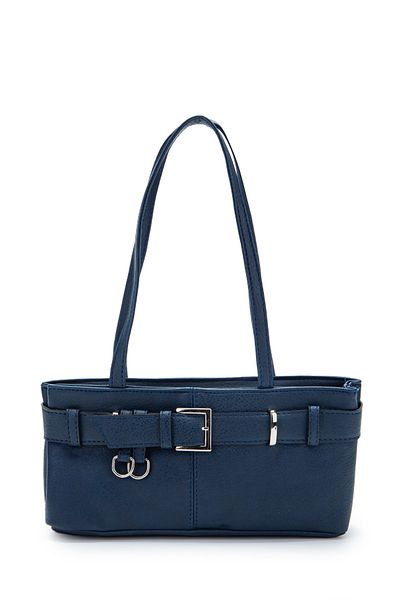 minebag Navy Blue Birdy Women's Shoulder Bag with Detailed Belt