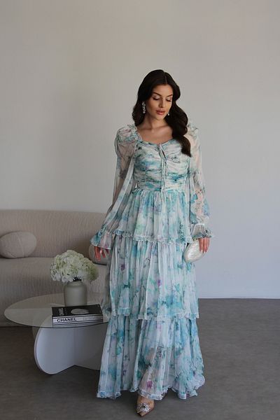 Julidress Φόρεμα σιφόν Sweetheart με λαιμόκοψη με λεπτομέρεια ειδικής παραγωγής Maxi Long Fold Premium Design