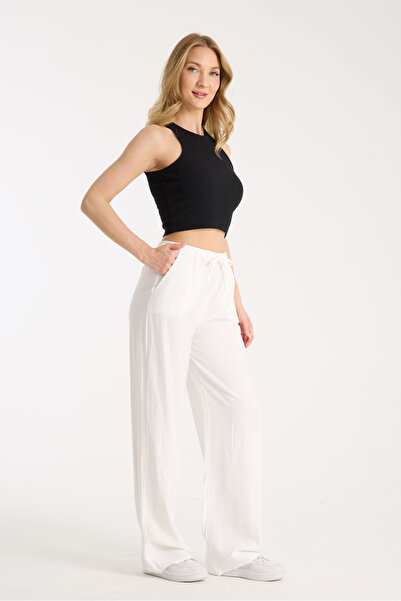 Ahsenbutik Linen Blend Loose Cut Trousers White