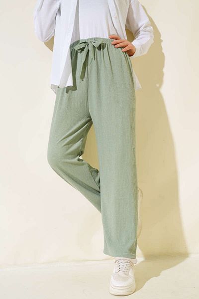 CENSEY Elastic Waist, Slip-On Leg, Pocketless, Wrinkled Fabric Plaszo Trousers
