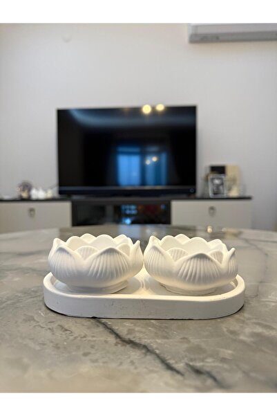 Taş Tozu Lotus Mumluk Dekoratif Set