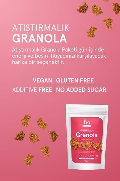 FRO Pack of 5 Vegan Gluten-Free Sugar-Free Granola Snack - Healthy Additive-Free 5X50Gr
