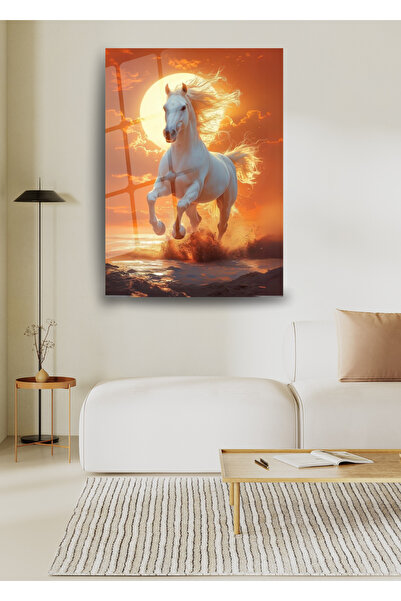 Glit Glass Cam Tablo - Güçlü ve Asil At Figürüyle Dekoratif San