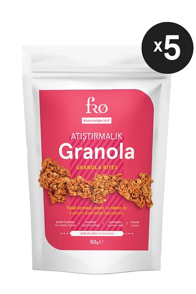FRO Pack of 5 Vegan Gluten-Free Sugar-Free Granola Snack - Healthy Additive-Free 5X50Gr