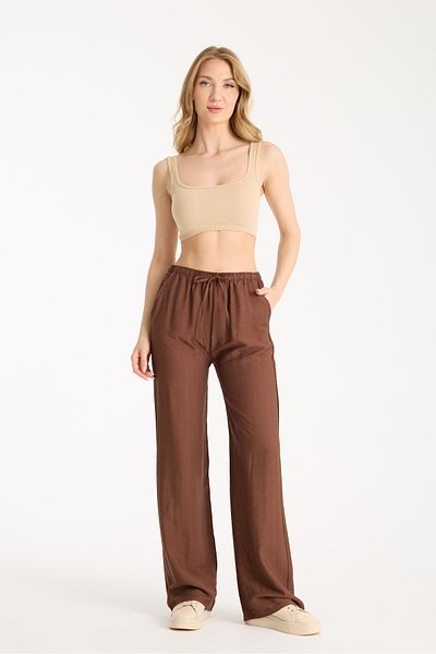 Ahsenbutik Linen Blend Loose Cut Trousers Brown