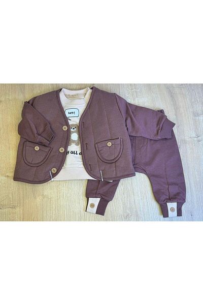 KIPIRIK BABY 3-Piece Baby Boy Children's Quilted Jacket 2-Thread Sweatshirt and Pant Set