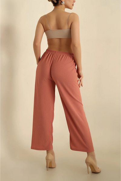 CENSEY Elastic Waist, Slip-On Leg, Pocketless, Wrinkled Fabric Plaszo Trousers