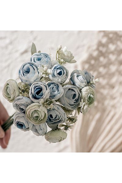 Choice Blue 1 Bouquet Of Simulated Roses, Home And Living Room Decoration Artificial Flowers, Wedding Holdi