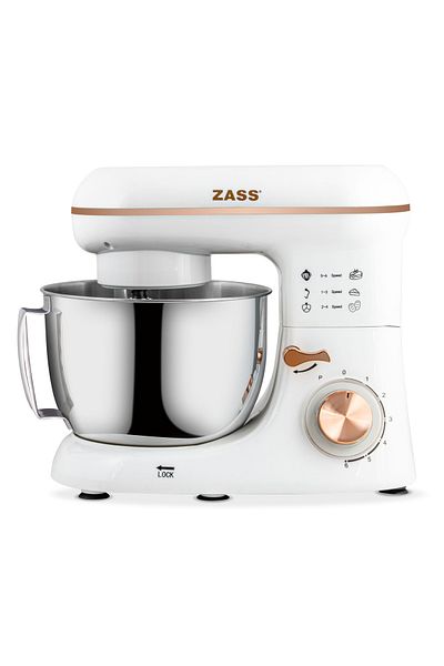 Zass Mixer planetar Zpsm 21 Rose Gold, 1300 W, bol din oțel inoxidabil de 4 L, 6 viteze, pulsații, alb