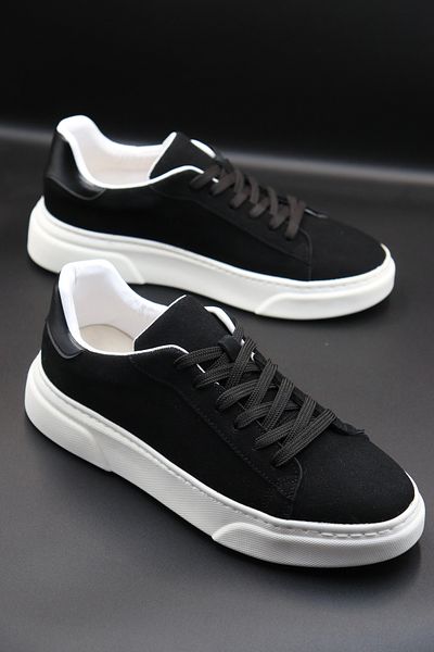 Sanvio Tarzkar Bărbați din piele intoarsa neagra zilnic flexibil, confortabil, cusut, usor, talpa Eva, pantofi sport garantati pentru mers, pantofi sport