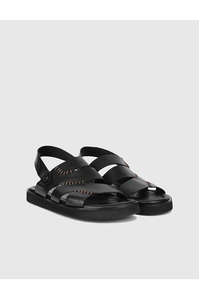İLVİ Lismore Genuine Leather Black Men's Sandals