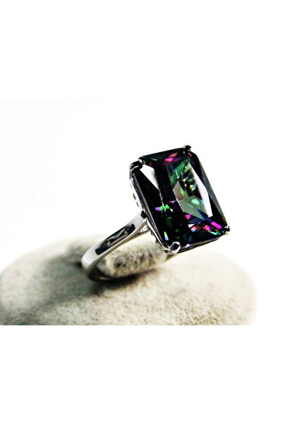 lilahgümüştr Gümüş Baget Mistik Topaz Taşlı Kadın Yüzük