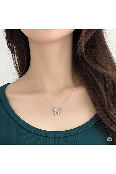 HARİNA Women's Silver Bow Necklace