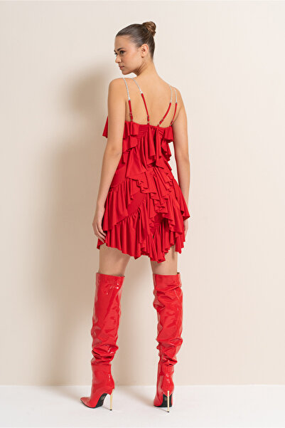Kikiriki Red Strap Flounce Mini Dress