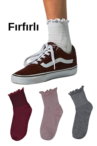 Trick or Treat Pachet de 3 șosete de damă cu volane, cu o proporție ridicată de bumbac, jumătate de șosete @Frigo