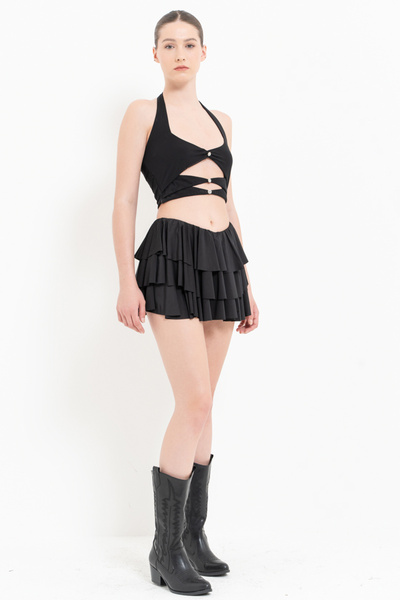 Kikiriki Black Flounce Mini Skirt with Inner Shorts