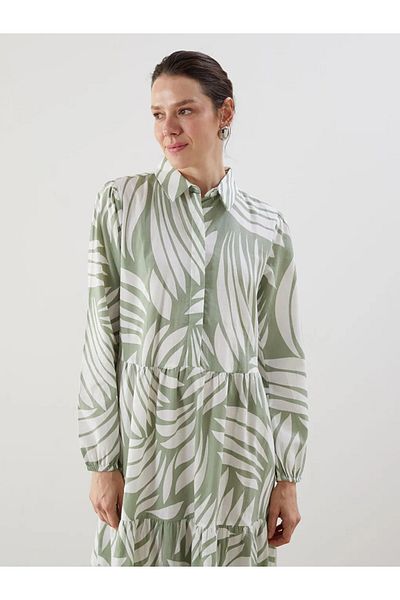 LC Waikiki Lcwaikiki classic green shirt collar patterned a-line dress