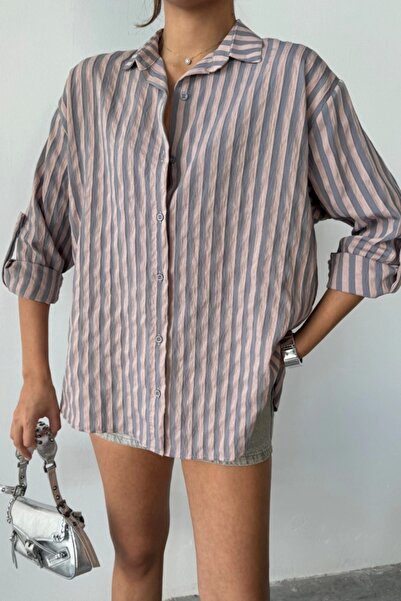 gl00my Striped Shirt Linen - Anthracite