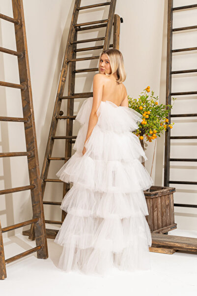 Kikiriki Off white Volanlı Maxi Elbise