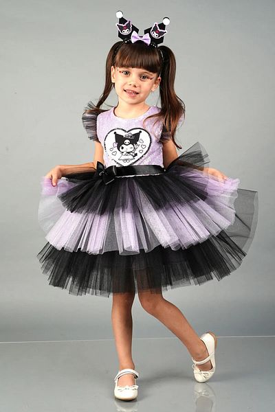 PefyBaby Girl's Kuromi Crown Special Day Birthday Party Evening Dress