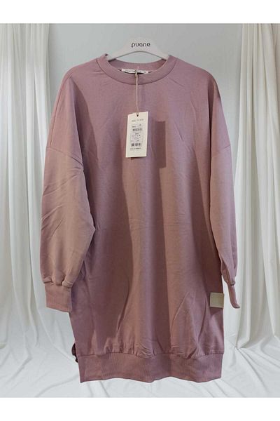 Soul Women's Rose Color Two Thread Organic Cotton Crew Neck Above Knee Tunic/Sweatshirt 30644